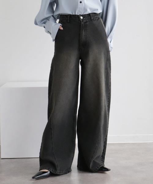 NOGLE（ノグル）の「【NOGLE/ノグル】ケミカルラインバギーデニム（デニムパンツ・レディース・ライトブルー/ブラック/ブルー系その他・S/M）」の2枚目の写真