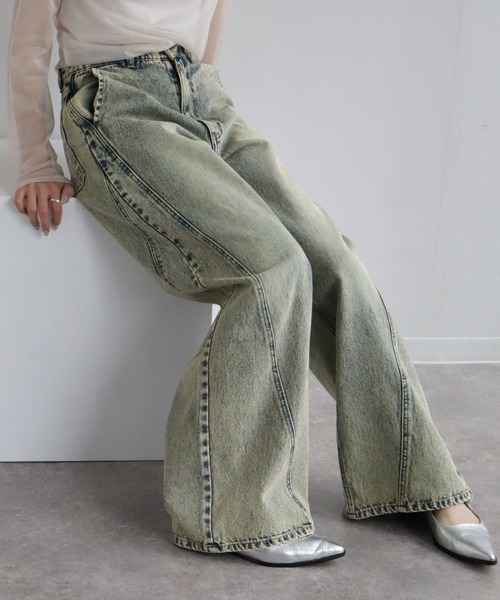 NOGLE（ノグル）の「【NOGLE/ノグル】ケミカルラインバギーデニム（デニムパンツ・レディース・ライトブルー/ブラック/ブルー系その他・S/M）」の4枚目の写真