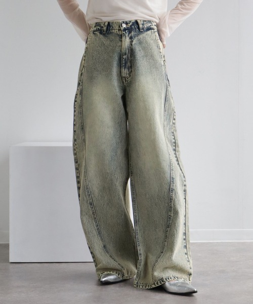 NOGLE（ノグル）の「【NOGLE/ノグル】ケミカルラインバギーデニム（デニムパンツ・レディース・ライトブルー/ブラック/ブルー系その他・S/M）」の5枚目の写真