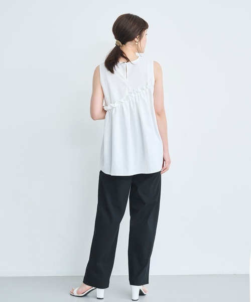 セール】アシメフリルギャザーノースリトップス（Tシャツ