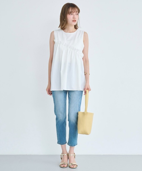 tシャツ アシメフリルギャザーノースリトップス レディース セール】アシメフリルギャザーノースリトップス（Tシャツ
