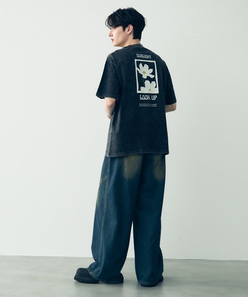 セール】Oversized pigment dye print T-shirt / オーバーサイズ