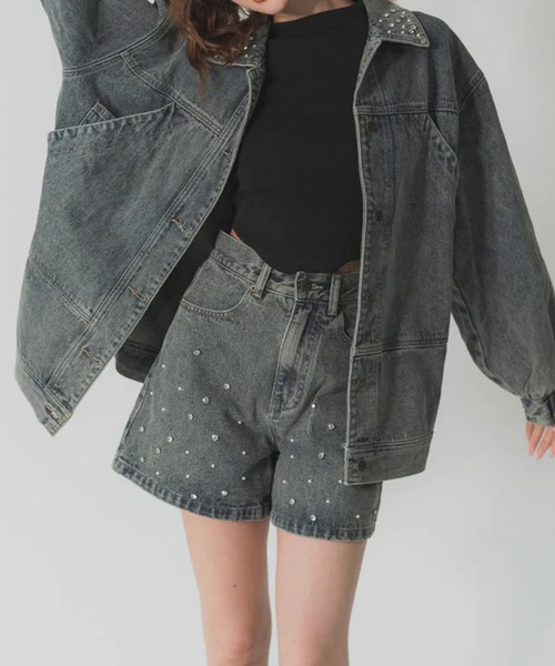 RANCLIC(ランクリック)の「ビジューデニムショートパンツ(デニムパンツ・レディース・ブルー・S/M)」の1枚目の写真
