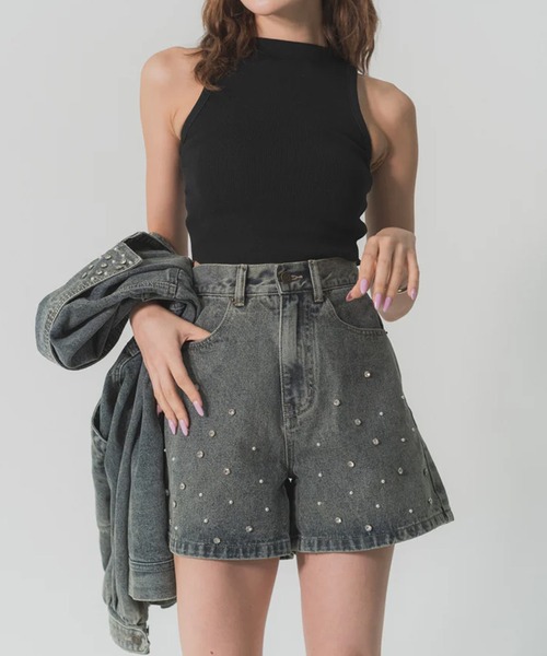 RANCLIC(ランクリック)の「ビジューデニムショートパンツ(デニムパンツ・レディース・ブルー・S/M)」の4枚目の写真