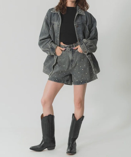 RANCLIC(ランクリック)の「ビジューデニムショートパンツ(デニムパンツ・レディース・ブルー・S/M)」の6枚目の写真