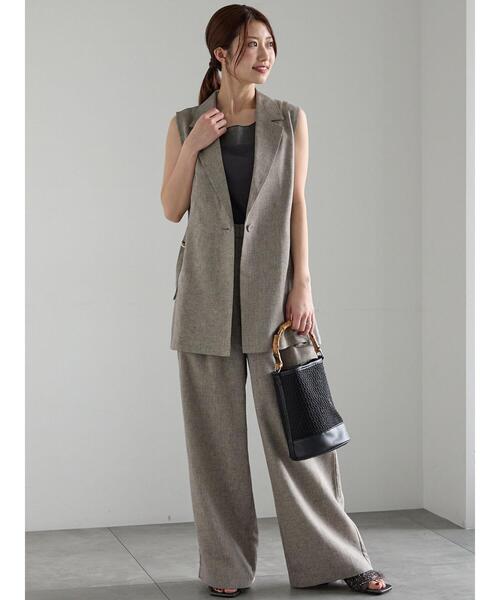 Te chichi（テチチ）の「ラメリネンミックステーラードジレ（セットアップ可）《2025summer catalog item》（ベスト・レディース・ベージュ/ブラック・F）」の6枚目の写真