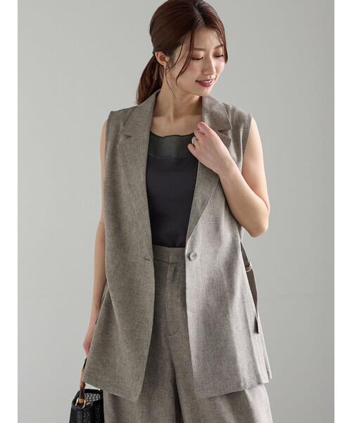 Te chichi（テチチ）の「ラメリネンミックステーラードジレ（セットアップ可）《2025summer catalog item》（ベスト・レディース・ベージュ/ブラック・F）」の8枚目の写真