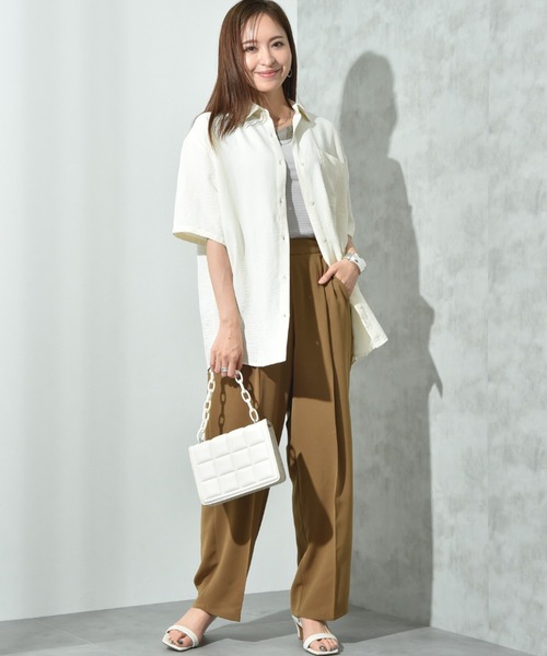 INTERPLANET（インタープラネット）の「パウダーデシン５分袖シャツ（シャツ/ブラウス・レディース・アイボリー/ブラック・FREE）」の6枚目の写真