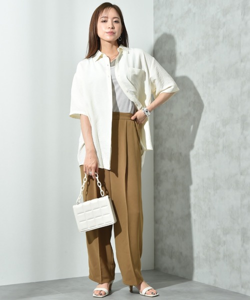 INTERPLANET（インタープラネット）の「パウダーデシン５分袖シャツ（シャツ/ブラウス・レディース・アイボリー/ブラック・FREE）」の10枚目の写真