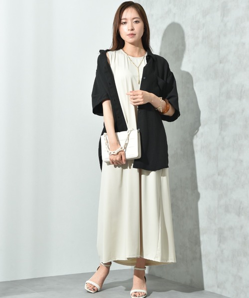 INTERPLANET（インタープラネット）の「パウダーデシン５分袖シャツ（シャツ/ブラウス・レディース・アイボリー/ブラック・FREE）」の12枚目の写真