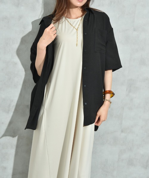 INTERPLANET（インタープラネット）の「パウダーデシン５分袖シャツ（シャツ/ブラウス・レディース・アイボリー/ブラック・FREE）」の13枚目の写真