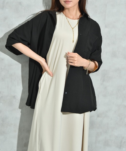 INTERPLANET（インタープラネット）の「パウダーデシン５分袖シャツ（シャツ/ブラウス・レディース・アイボリー/ブラック・FREE）」の17枚目の写真