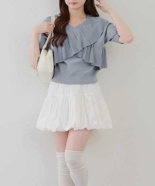 【25ss 新品】ESTNATION 半袖 ニット スカラップ フリル HEILIS ニット セーター 「新色追加」リボンフリルノースリーブ