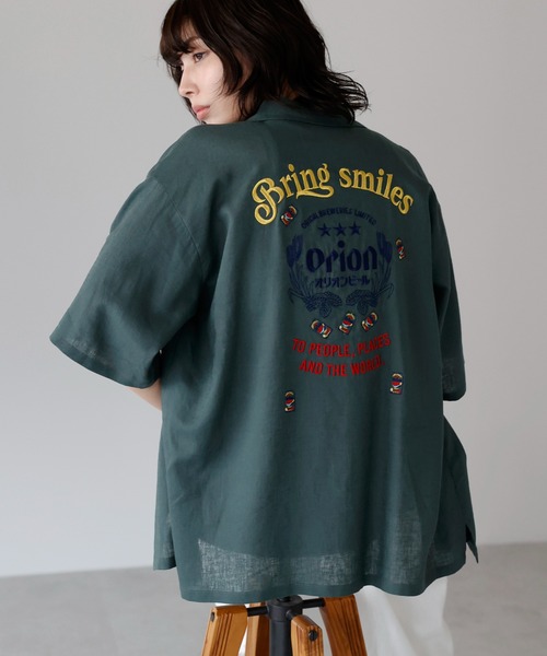 ブラウス シャツ Orion Beer Embroidered Shirt　オリオンビール刺繍半袖開襟シャツ レディース メンズ セール】Orion Beer Embroidered Shirt オリオンビール刺繍半袖