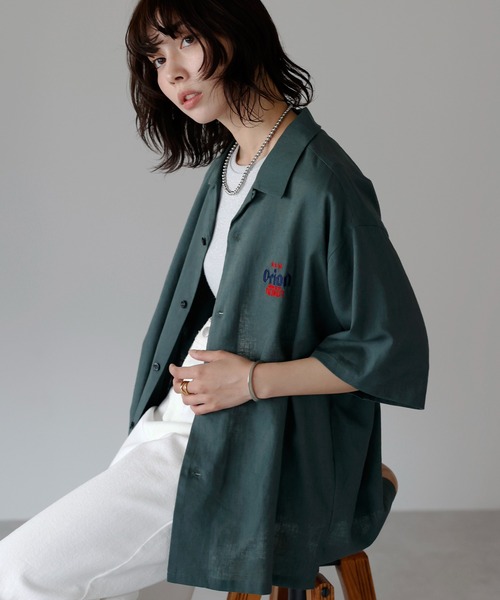 SOTT（ソット）の「Orion Beer Embroidered Shirt　オリオンビール刺繍半袖開襟シャツ（シャツ/ブラウス・レディース・ベージュ/オフホワイト/グリーン・FREE/LARGE）」の5枚目の写真