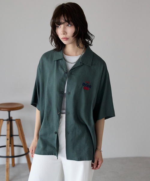 SOTT（ソット）の「Orion Beer Embroidered Shirt　オリオンビール刺繍半袖開襟シャツ（シャツ/ブラウス・レディース・ベージュ/オフホワイト/グリーン・FREE/LARGE）」の6枚目の写真