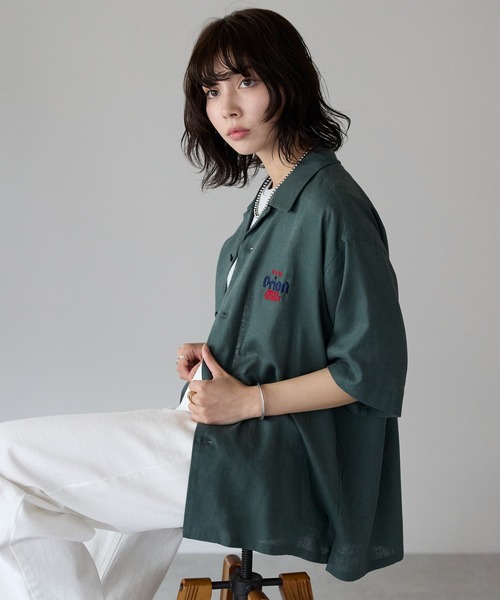 SOTT（ソット）の「Orion Beer Embroidered Shirt　オリオンビール刺繍半袖開襟シャツ（シャツ/ブラウス・レディース・ベージュ/オフホワイト/グリーン・FREE/LARGE）」の7枚目の写真