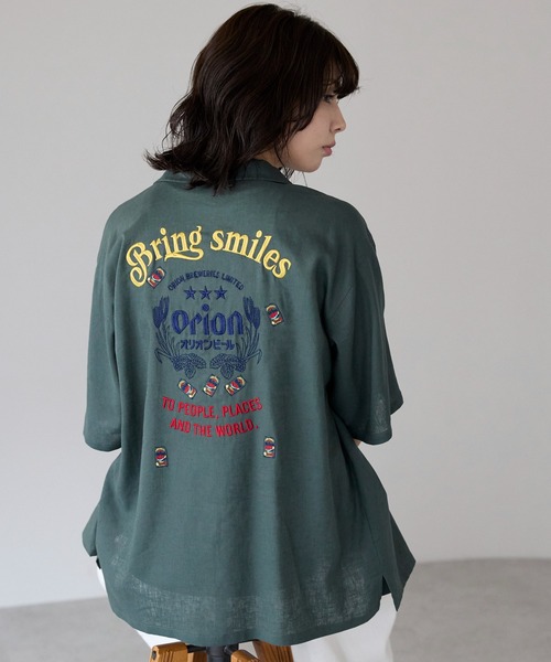 SOTT（ソット）の「Orion Beer Embroidered Shirt　オリオンビール刺繍半袖開襟シャツ（シャツ/ブラウス・レディース・ベージュ/オフホワイト/グリーン・FREE/LARGE）」の8枚目の写真