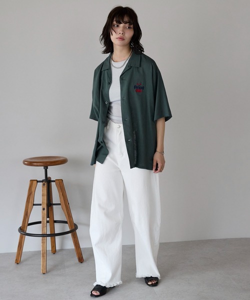 SOTT（ソット）の「Orion Beer Embroidered Shirt　オリオンビール刺繍半袖開襟シャツ（シャツ/ブラウス・レディース・ベージュ/オフホワイト/グリーン・FREE/LARGE）」の9枚目の写真