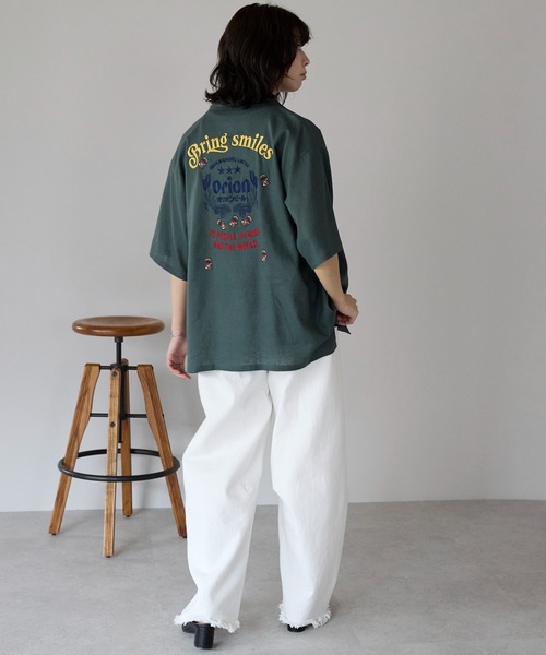 SOTT（ソット）の「Orion Beer Embroidered Shirt　オリオンビール刺繍半袖開襟シャツ（シャツ/ブラウス・レディース・ベージュ/オフホワイト/グリーン・FREE/LARGE）」の11枚目の写真