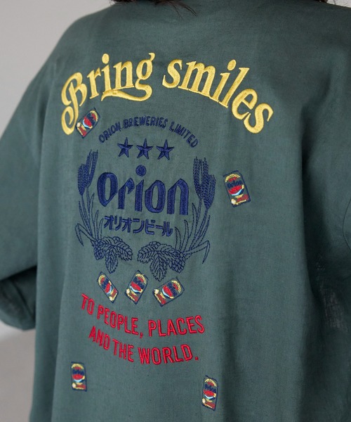 ブラウス シャツ Orion Beer Embroidered Shirt　オリオンビール刺繍半袖開襟シャツ レディース メンズ セール】Orion Beer Embroidered Shirt オリオンビール刺繍半袖