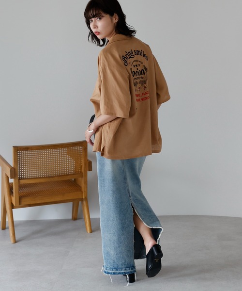 ブラウス シャツ Orion Beer Embroidered Shirt　オリオンビール刺繍半袖開襟シャツ レディース メンズ セール】Orion Beer Embroidered Shirt オリオンビール刺繍半袖