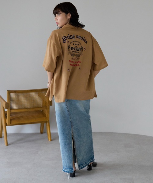 セール】Orion Beer Embroidered Shirt オリオンビール刺繍半袖