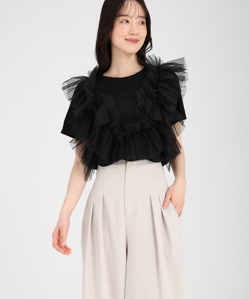 fifth(フィフス)の「【接触冷感】チュールドッキングTシャツ(Tシャツ/カットソー・レディース・ホワイト系その他/ブラウン/ブラック×ブラック・M)」の2枚目の写真