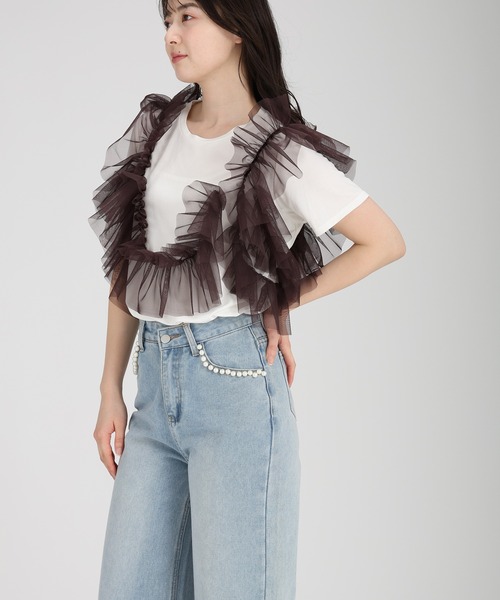 fifth(フィフス)の「【接触冷感】チュールドッキングTシャツ(Tシャツ/カットソー・レディース・ホワイト系その他/ブラウン/ブラック×ブラック・M)」の7枚目の写真