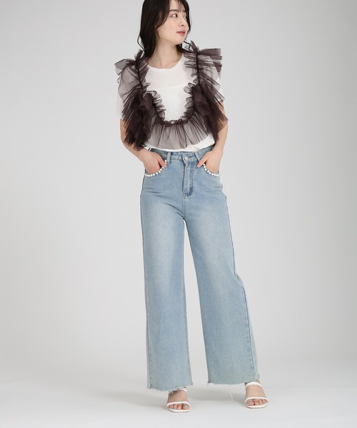 fifth(フィフス)の「【接触冷感】チュールドッキングTシャツ(Tシャツ/カットソー・レディース・ホワイト系その他/ブラウン/ブラック×ブラック・M)」の8枚目の写真