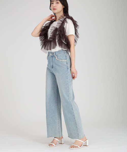 fifth(フィフス)の「【接触冷感】チュールドッキングTシャツ(Tシャツ/カットソー・レディース・ホワイト系その他/ブラウン/ブラック×ブラック・M)」の9枚目の写真