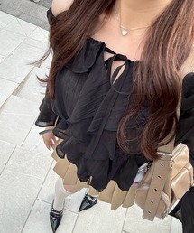 continuer de NICE CLAUP | 【＠_chipi2x セレクト】楊柳シアーラッフル5分袖ブラウス(シャツ/ブラウス)