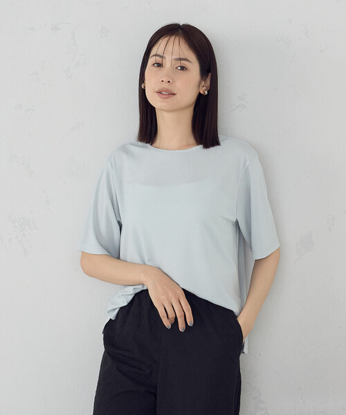 COMME CA ISM(コムサイズム)の「ラメフライス ボートネックカットソー(Tシャツ/カットソー・レディース・グレー/サックスブルー・FREE)」の1枚目の写真