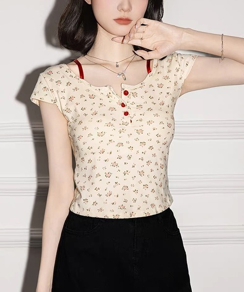 gossip!ロサンゼルス(ゴシップロサンゼルス)の「レイヤリングデザイン ハーフボタントップス(その他トップス・レディース・ベージュ/グレー・FREE)」の19枚目の写真