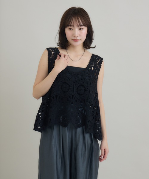 RU.TI.LE(ルチル)の「【RU.TI.LE】クロシェ編みタンク(タンクトップ・レディース・ブラック/アイボリー・MEDIUM)」の12枚目の写真