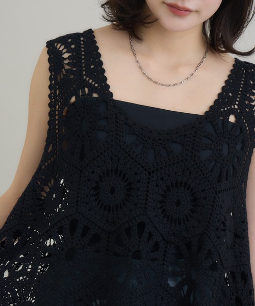 RU.TI.LE(ルチル)の「【RU.TI.LE】クロシェ編みタンク(タンクトップ・レディース・ブラック/アイボリー・MEDIUM)」の13枚目の写真