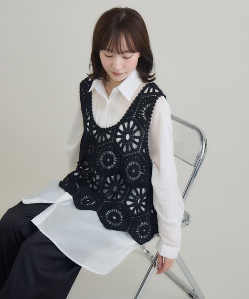 RU.TI.LE(ルチル)の「【RU.TI.LE】クロシェ編みタンク(タンクトップ・レディース・ブラック/アイボリー・MEDIUM)」の11枚目の写真