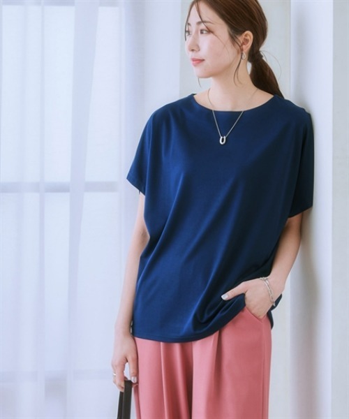 7days Life Styling（セブンデイズライフスタイリング）の「【接触冷感】シルケット加工ドルマンスリーブトップス（Tシャツ/カットソー・レディース・ミント/ネイビー/ブラウン/オフホワイト/ブルーグレー/チャコール・S/M/L/LL/3L）」の6枚目の写真