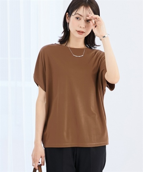 7days Life Styling（セブンデイズライフスタイリング）の「【接触冷感】シルケット加工ドルマンスリーブトップス（Tシャツ/カットソー・レディース・ミント/ネイビー/ブラウン/オフホワイト/ブルーグレー/チャコール・S/M/L/LL/3L）」の5枚目の写真