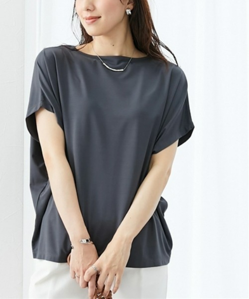 7days Life Styling（セブンデイズライフスタイリング）の「【接触冷感】シルケット加工ドルマンスリーブトップス（Tシャツ/カットソー・レディース・ミント/ネイビー/ブラウン/オフホワイト/ブルーグレー/チャコール・S/M/L/LL/3L）」の4枚目の写真