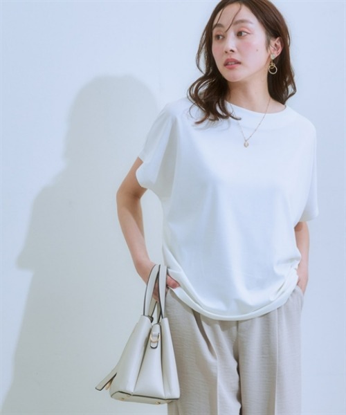 7days Life Styling（セブンデイズライフスタイリング）の「【接触冷感】シルケット加工ドルマンスリーブトップス（Tシャツ/カットソー・レディース・ミント/ネイビー/ブラウン/オフホワイト/ブルーグレー/チャコール・S/M/L/LL/3L）」の7枚目の写真
