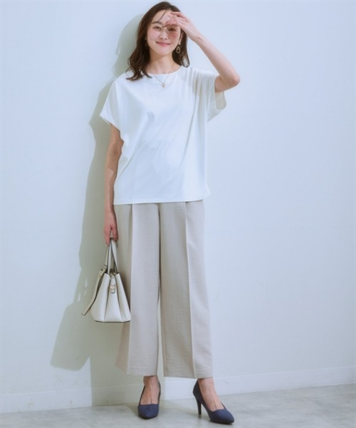7days Life Styling（セブンデイズライフスタイリング）の「【接触冷感】シルケット加工ドルマンスリーブトップス（Tシャツ/カットソー・レディース・ミント/ネイビー/ブラウン/オフホワイト/ブルーグレー/チャコール・S/M/L/LL/3L）」の8枚目の写真