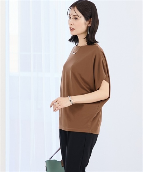 7days Life Styling（セブンデイズライフスタイリング）の「【接触冷感】シルケット加工ドルマンスリーブトップス（Tシャツ/カットソー・レディース・ミント/ネイビー/ブラウン/オフホワイト/ブルーグレー/チャコール・S/M/L/LL/3L）」の12枚目の写真