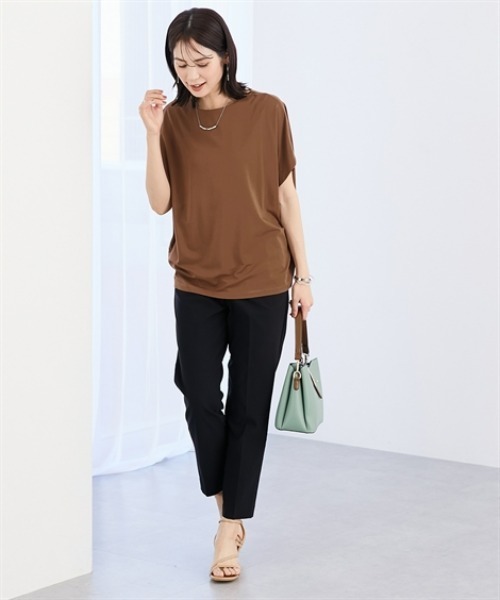 7days Life Styling（セブンデイズライフスタイリング）の「【接触冷感】シルケット加工ドルマンスリーブトップス（Tシャツ/カットソー・レディース・ミント/ネイビー/ブラウン/オフホワイト/ブルーグレー/チャコール・S/M/L/LL/3L）」の13枚目の写真