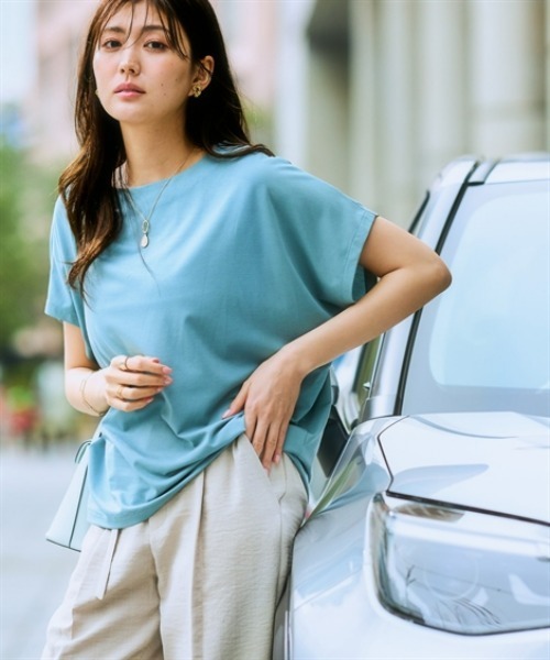7days Life Styling（セブンデイズライフスタイリング）の「【接触冷感】シルケット加工ドルマンスリーブトップス（Tシャツ/カットソー・レディース・ミント/ネイビー/ブラウン/オフホワイト/ブルーグレー/チャコール・S/M/L/LL/3L）」の15枚目の写真