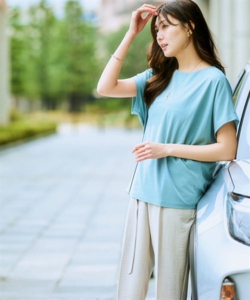 7days Life Styling（セブンデイズライフスタイリング）の「【接触冷感】シルケット加工ドルマンスリーブトップス（Tシャツ/カットソー・レディース・ミント/ネイビー/ブラウン/オフホワイト/ブルーグレー/チャコール・S/M/L/LL/3L）」の16枚目の写真