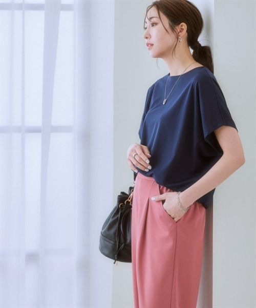 7days Life Styling（セブンデイズライフスタイリング）の「【接触冷感】シルケット加工ドルマンスリーブトップス（Tシャツ/カットソー・レディース・ミント/ネイビー/ブラウン/オフホワイト/ブルーグレー/チャコール・S/M/L/LL/3L）」の18枚目の写真