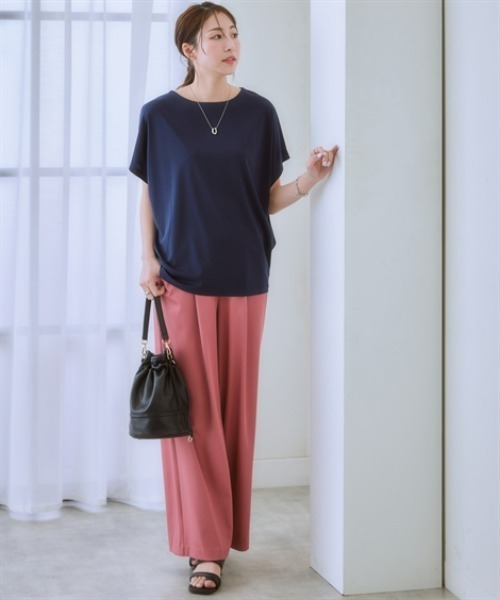 7days Life Styling（セブンデイズライフスタイリング）の「【接触冷感】シルケット加工ドルマンスリーブトップス（Tシャツ/カットソー・レディース・ミント/ネイビー/ブラウン/オフホワイト/ブルーグレー/チャコール・S/M/L/LL/3L）」の19枚目の写真
