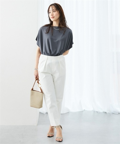 7days Life Styling（セブンデイズライフスタイリング）の「【接触冷感】シルケット加工ドルマンスリーブトップス（Tシャツ/カットソー・レディース・ミント/ネイビー/ブラウン/オフホワイト/ブルーグレー/チャコール・S/M/L/LL/3L）」の21枚目の写真