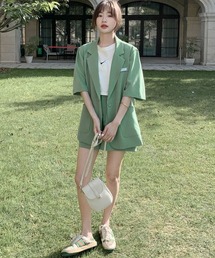 urge：（アージコロン ）の「【URGE：】テーラードジャケット 半袖 ショート丈パンツ セットアップ２点セット（セットアップ）」